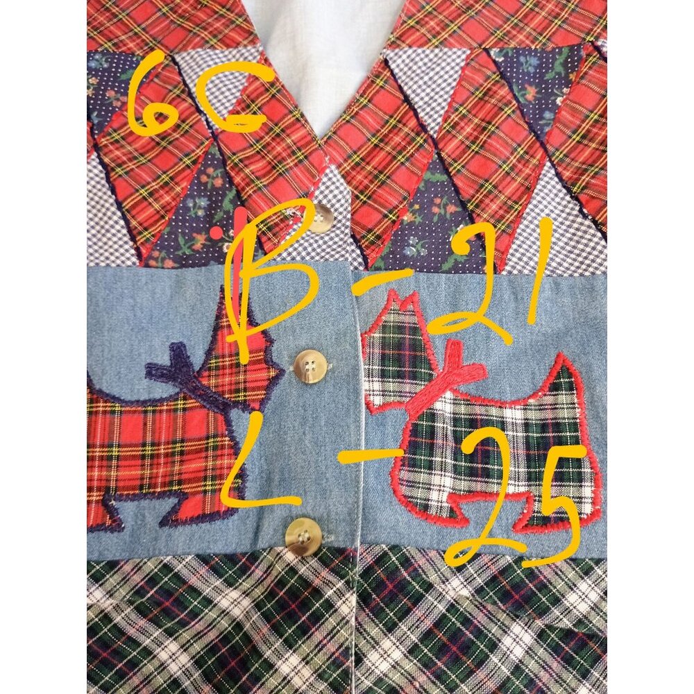 1990s Casey & Max Patchwork Denim Schnauzer Plaid… - image 6